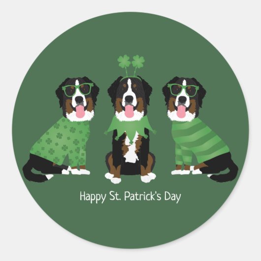 Happy St Patricks Day Bernese Mountain Hunde Runder Aufkleber (Vorderseite)