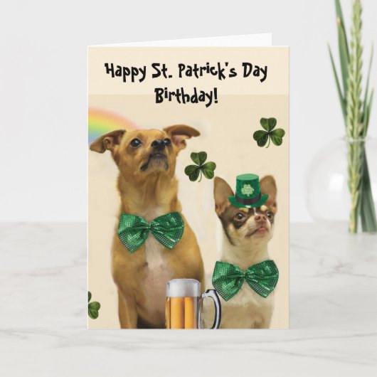 Happy St. Patrick's Day Birthday Chihuahua Hunde Karte (Vorderseite)