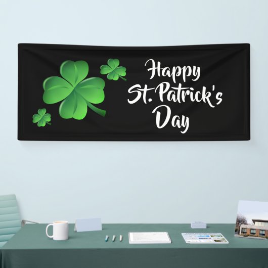 Happy St Patricks Day Black Green Kleeblatt Party Banner (Messe)