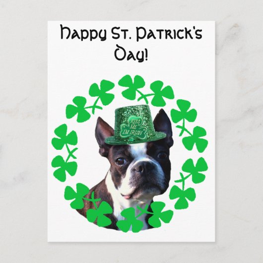 Happy St. Patricks Day Boston Terrier Postkarte (Vorderseite)