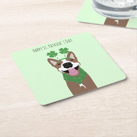 Happy St Patricks Day Brown Dog Green Rechteckiger Pappuntersetzer (angewinkelt)