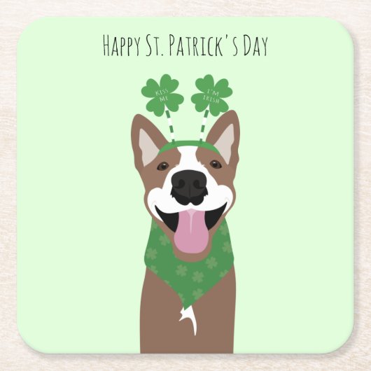 Happy St Patricks Day Brown Dog Green Rechteckiger Pappuntersetzer (Vorderseite)