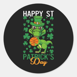 Happy St Patricks Day Bysketbyll T-rex Day Dino Di Runder Aufkleber
