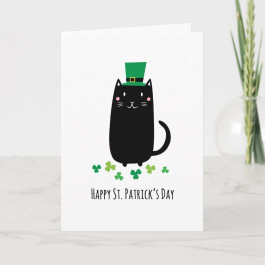 Happy St. Patrick's Day Card mit schwarzer Katze Karte (Vorderseite)