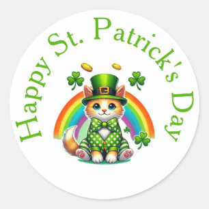 Happy St. Patrick's Day Cat Stickers - Leprechaun