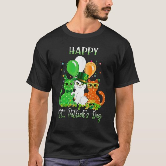 Happy St Patrick's Day Cats Ireland Flag Shamrock T-Shirt (Vorderseite)