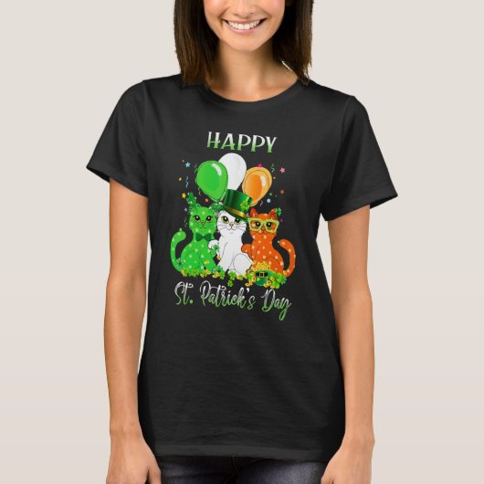 Happy St Patrick's Day Cats Ireland Flag Shamrock T-Shirt (Vorderseite)