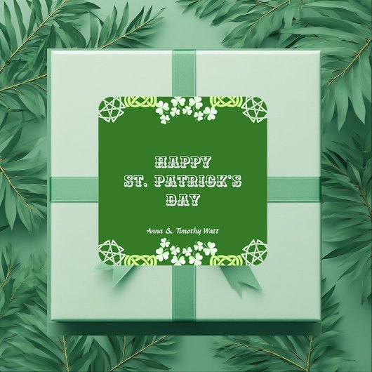 Happy St Patricks Day Celtic Lucky Kleeblatt Borde Quadratischer Aufkleber