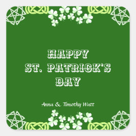 Happy St Patricks Day Celtic Lucky Kleeblatt Borde Quadratischer Aufkleber
