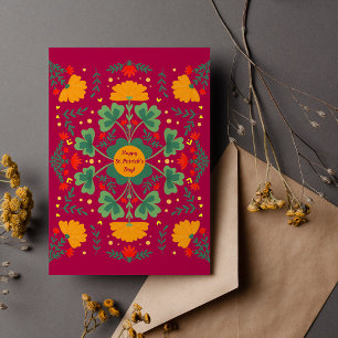 Happy St. Patrick's Day Clovers & Blume magenta Karte