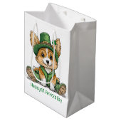 Happy St. Patrick's Day Corgi Dog Mittlere Geschenktüte (Vorderseite Schrägansicht)
