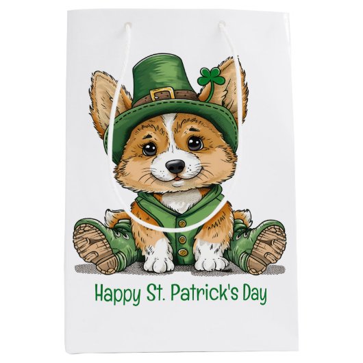 Happy St. Patrick's Day Corgi Dog Mittlere Geschenktüte (Vorderseite)
