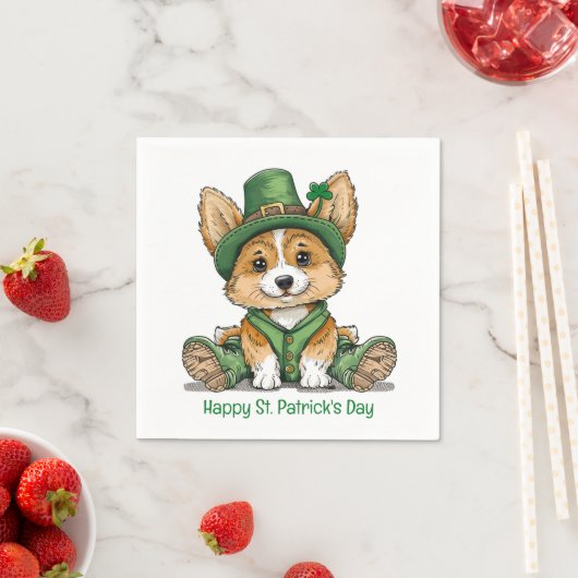 Happy St. Patrick's Day Corgi Dog Serviette (Beispiel)