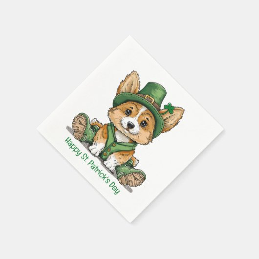 Happy St. Patrick's Day Corgi Dog Serviette (Ecke)