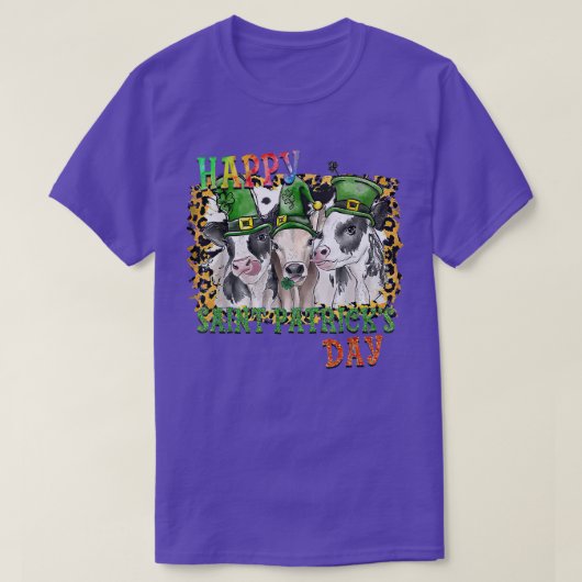 Happy St Patricks Day Cows Leopard Farm Leprechaun T-Shirt (Design vorne)