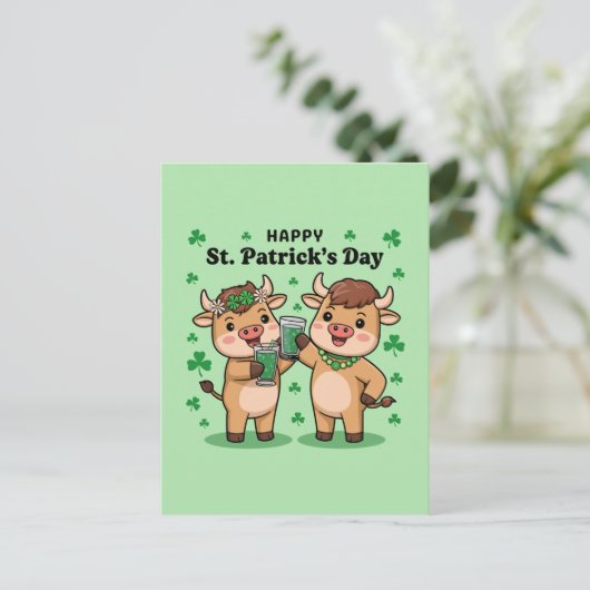 Happy St. Patricks Day Cows Postkarte (Stehend Vorderseite)