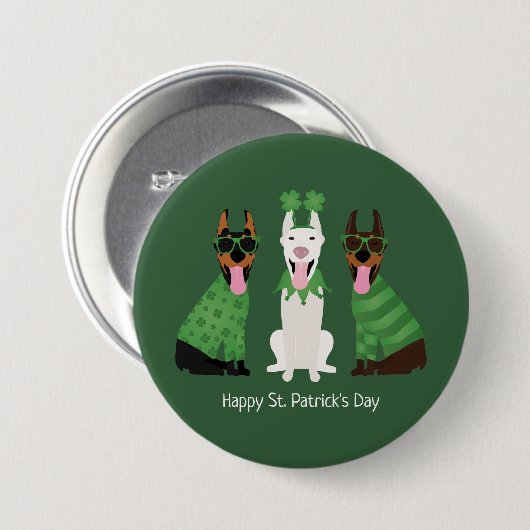 Happy St Patricks Day Dobermann Hunde Button (Vorne & Hinten)