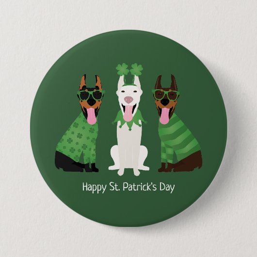 Happy St Patricks Day Dobermann Hunde Button (Vorderseite)