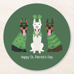 Happy St Patricks Day Dobermann Hunde Runder Pappuntersetzer