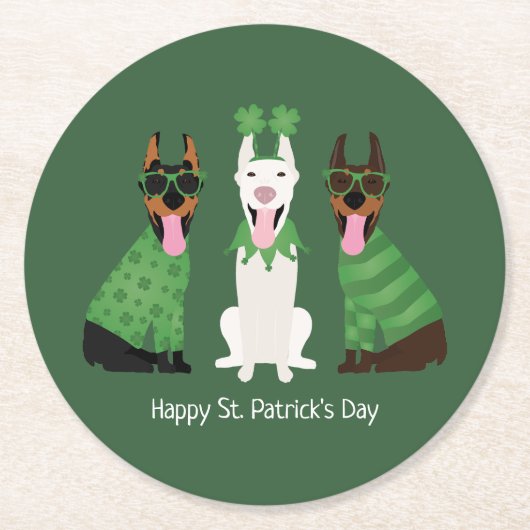 Happy St Patricks Day Dobermann Hunde Runder Pappuntersetzer (Vorderseite)