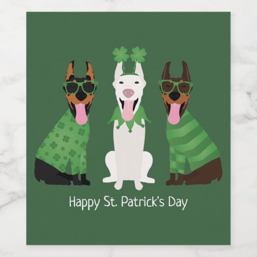 Happy St Patricks Day Dobermann Hunde Weinetikett (Einzelnes Label)