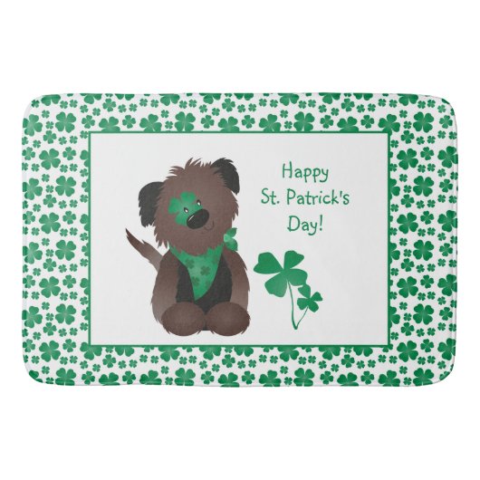 Happy St Patricks Day Dog Four Leaf Clover Green Badematte (Vorderseite)