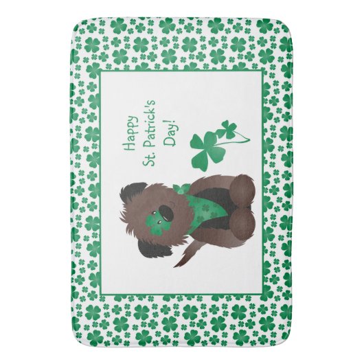 Happy St Patricks Day Dog Four Leaf Clover Green Badematte (Vorderseite Vertikal)