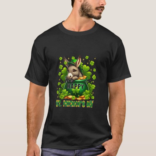 Happy St Patrick's Day Donkey Inside Pot Kleeblatt T-Shirt (Vorderseite)