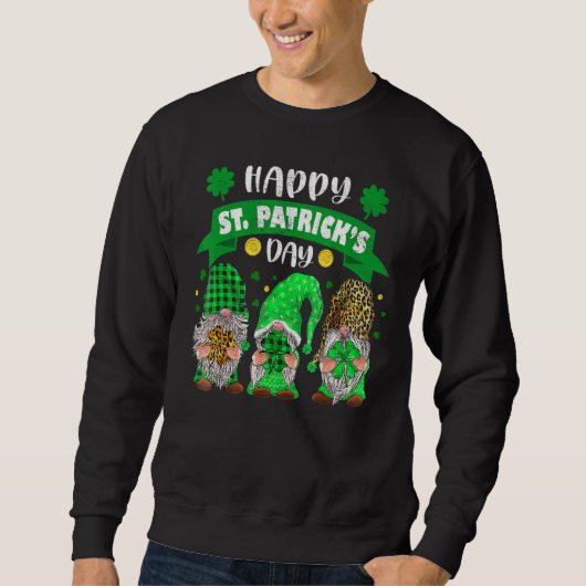 Happy St Patricks Day Drei Gnome Kleeblatt Leopard Sweatshirt (Vorderseite)