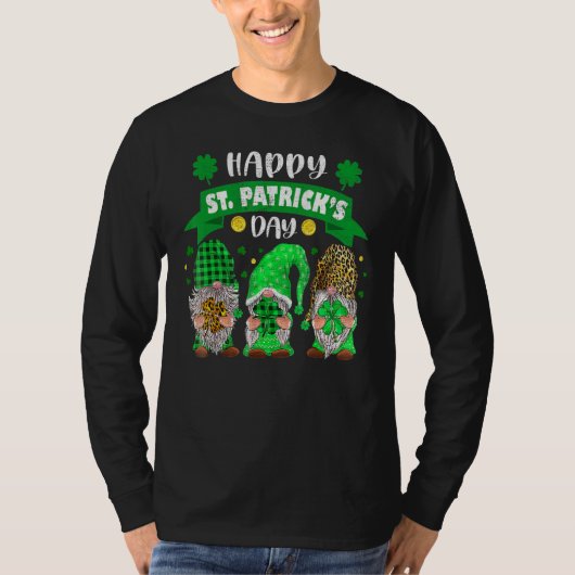 Happy St Patricks Day Drei Gnome Kleeblatt Leopard T-Shirt (Vorderseite)