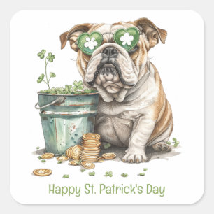 Happy St. Patrick's Day English Bulldog Quadratischer Aufkleber