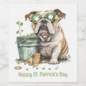 Happy St. Patrick's Day English Bulldog Weinetikett (Einzelnes Label)