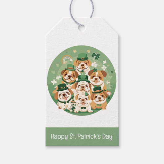 Happy St. Patrick's Day English Bulldogs Geschenkanhänger (Vorderseite)