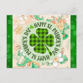 Happy St Patricks Day Floral Green Kleeblatt Postkarte