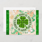 Happy St Patricks Day Floral Green Kleeblatt Postkarte (Vorne/Hinten)