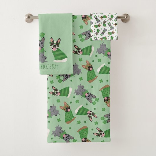 Happy St Patricks Day French Bulldogs Badhandtuch Set (Insitu)