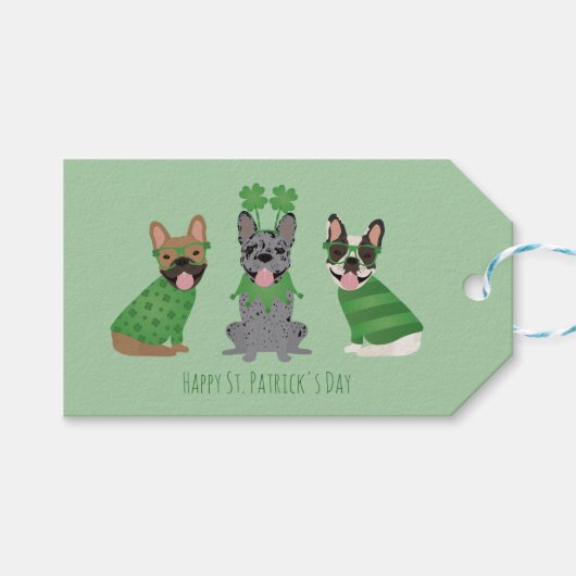 Happy St Patricks Day French Bulldogs Geschenkanhänger (Vorderseite (Horizontal))