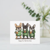 Happy St. Patrick's Day French Bulldogs Postkarte (Stehend Vorderseite)