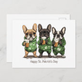 Happy St. Patrick's Day French Bulldogs Postkarte (Vorne/Hinten)