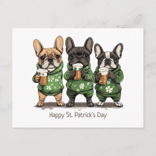Happy St. Patrick's Day French Bulldogs Postkarte (Vorderseite)