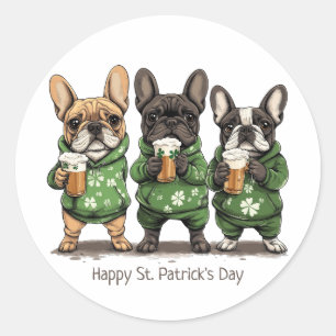 Happy St. Patrick's Day French Bulldogs Runder Aufkleber