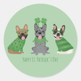 Happy St Patricks Day French Bulldogs Runder Aufkleber