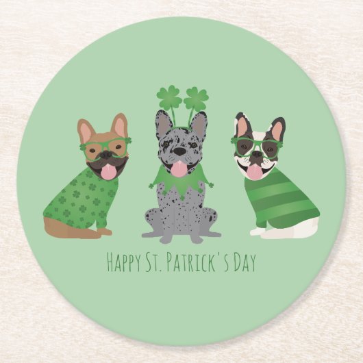Happy St Patricks Day French Bulldogs Runder Pappuntersetzer (Vorderseite)
