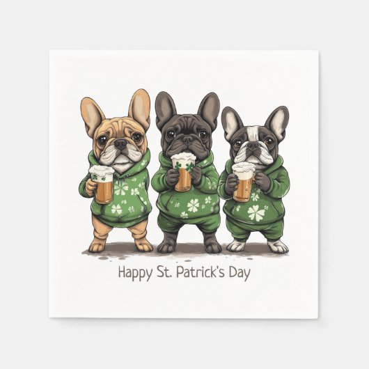 Happy St. Patrick's Day French Bulldogs Serviette (Vorderseite)
