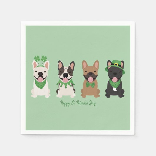 Happy St Patricks Day French Bulldogs Serviette (Vorderseite)