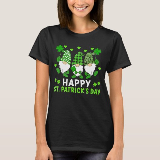 Happy St Patricks Day Funny Gnomes Shamrock Leopar T-Shirt (Vorderseite)