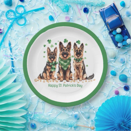 Happy St. Patrick's Day German Shepherd Hogs Pappteller (Party)