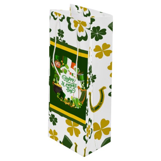 Happy St. Patrick's Day Gift Bag Geschenktüte Für Weinflaschen (Vorderseite Schrägansicht)