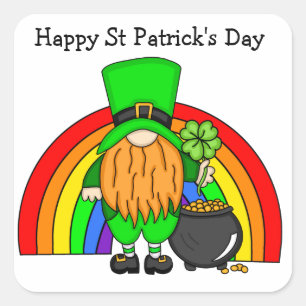 Happy St Patrick's Day   Gnome Leprechaun  Quadratischer Aufkleber
