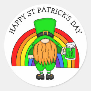 Happy St Patrick's Day   Gnome Leprechaun Runder Aufkleber